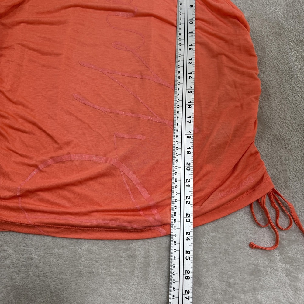 Desigual Tank Top Womens M Orange Logo Ruched Drawstring Sides Summer READ - Picture 8 of 9